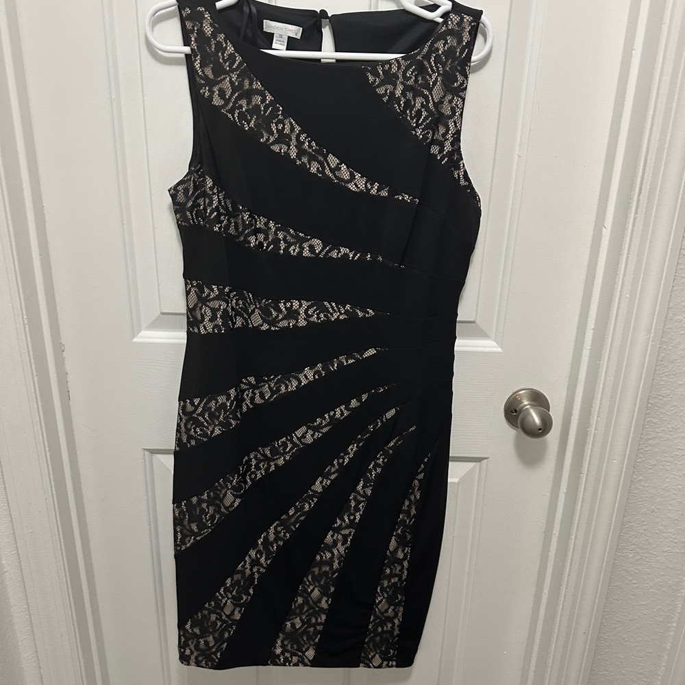 London Times Black and Cream Mini Dress